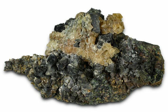 Dark Green Epidote and Rhombohedral Calcite on Magnetite - Peru #369818